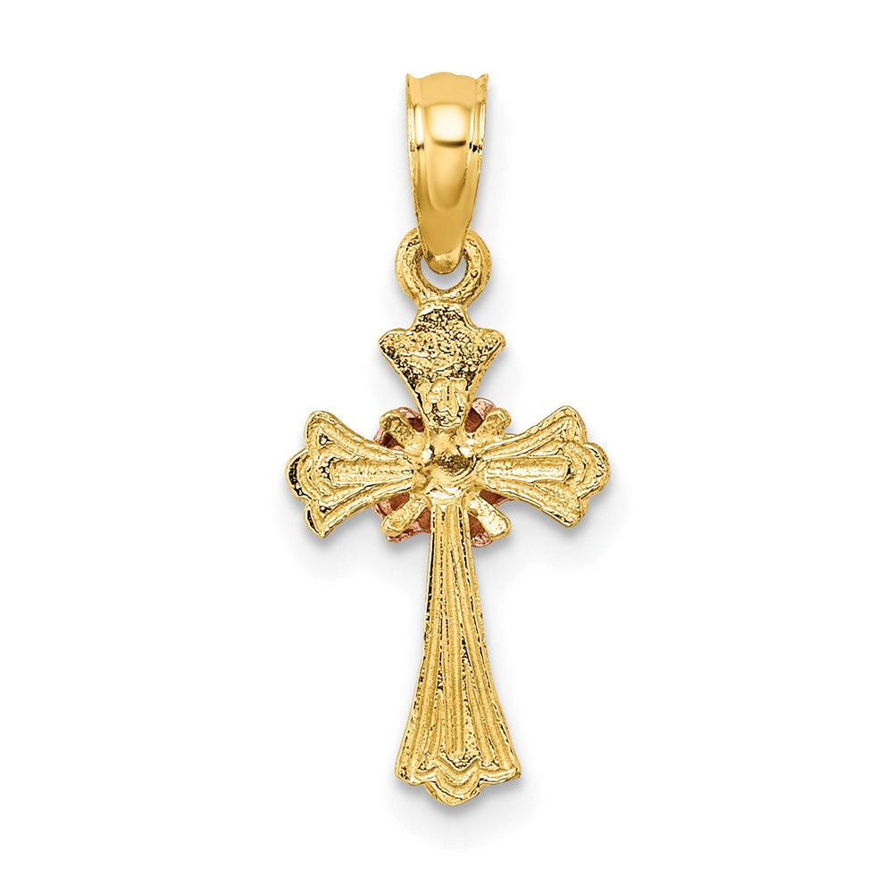 FJC Finejewelers 10 kt Two Tone Gold Two-Tone Cross with Small Flower Charm 14 mm