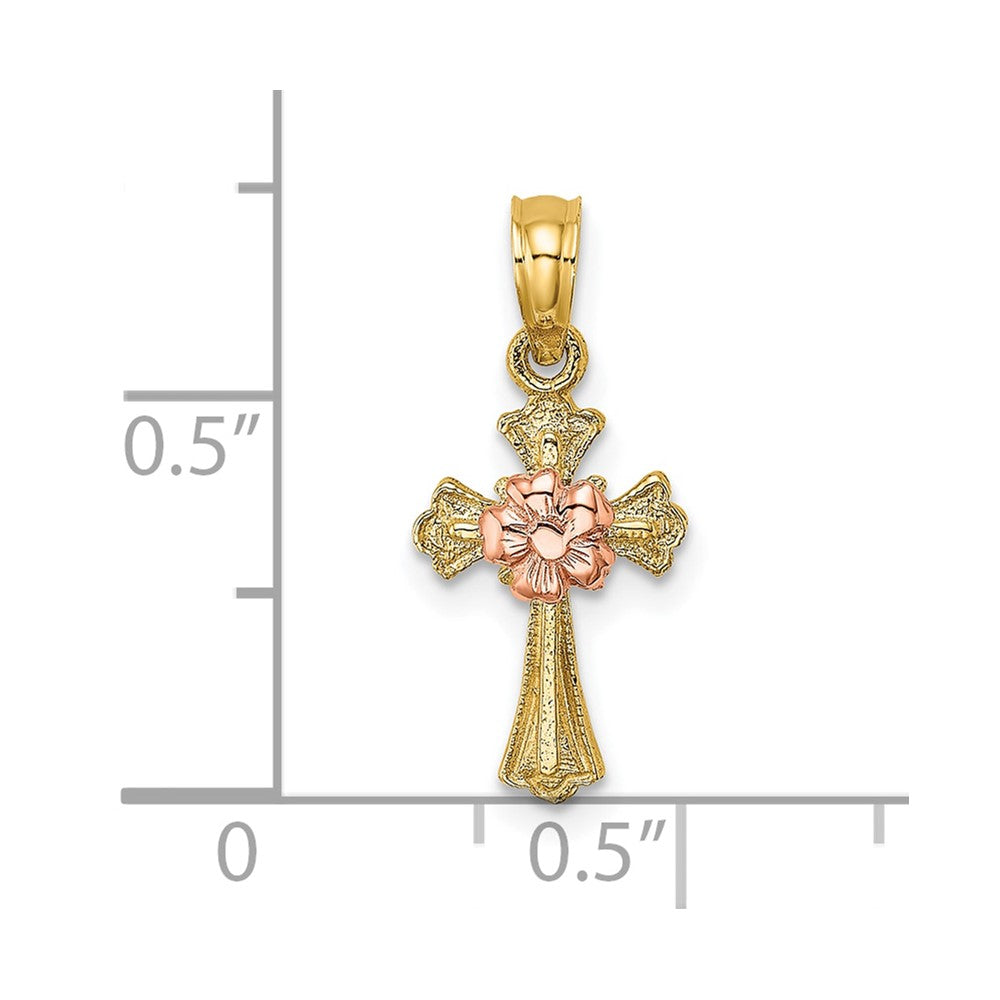 FJC Finejewelers 10 kt Two Tone Gold Two-Tone Cross with Small Flower Charm 14 mm