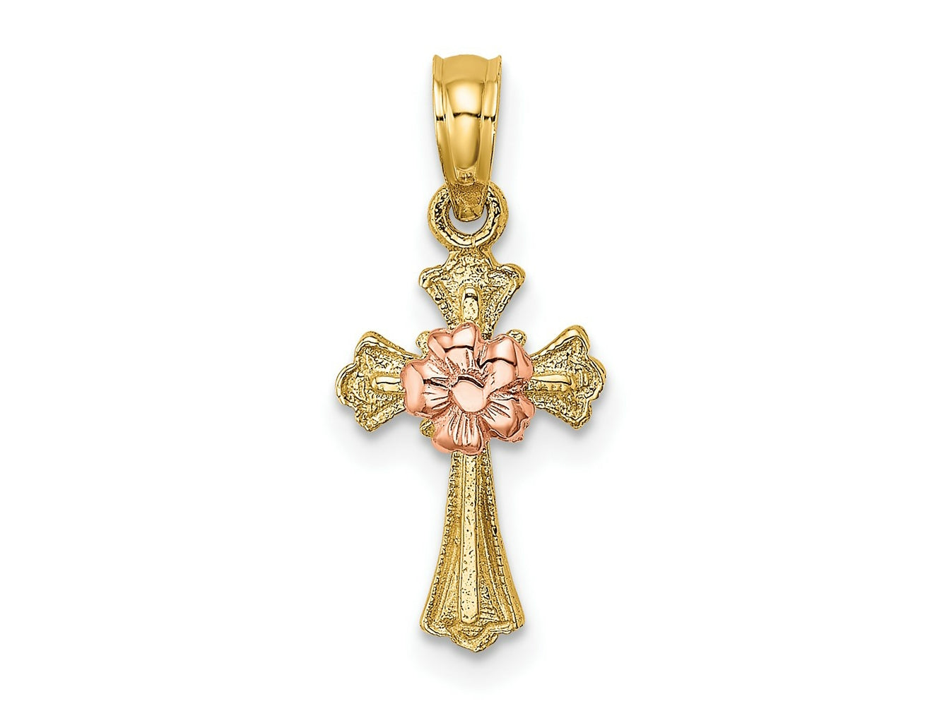 FJC Finejewelers 10 kt Two Tone Gold Two-Tone Cross with Small Flower Charm 14 mm