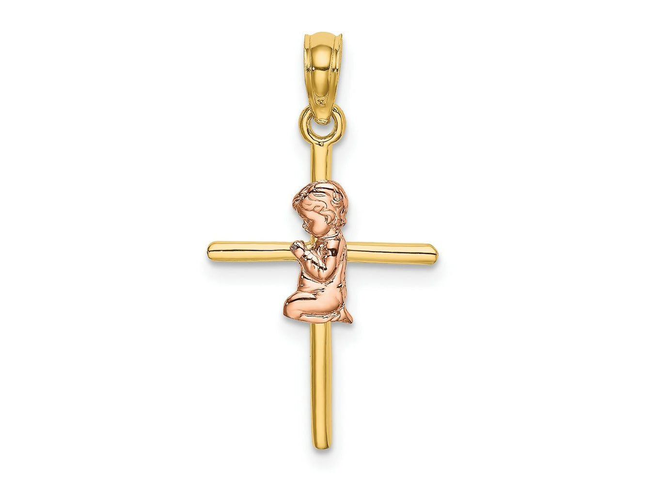 FJC Finejewelers 10 kt Two Tone Gold Two-Tone 2-D Boy On Cross Charm 24 x 14 mm