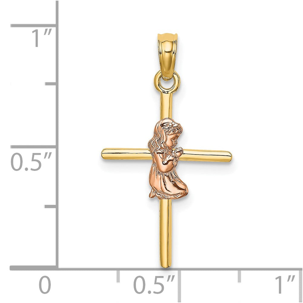 FJC Finejewelers 10 kt Two Tone Gold Two-Tone 2-D Girl On Cross Charm 24 x 14 mm