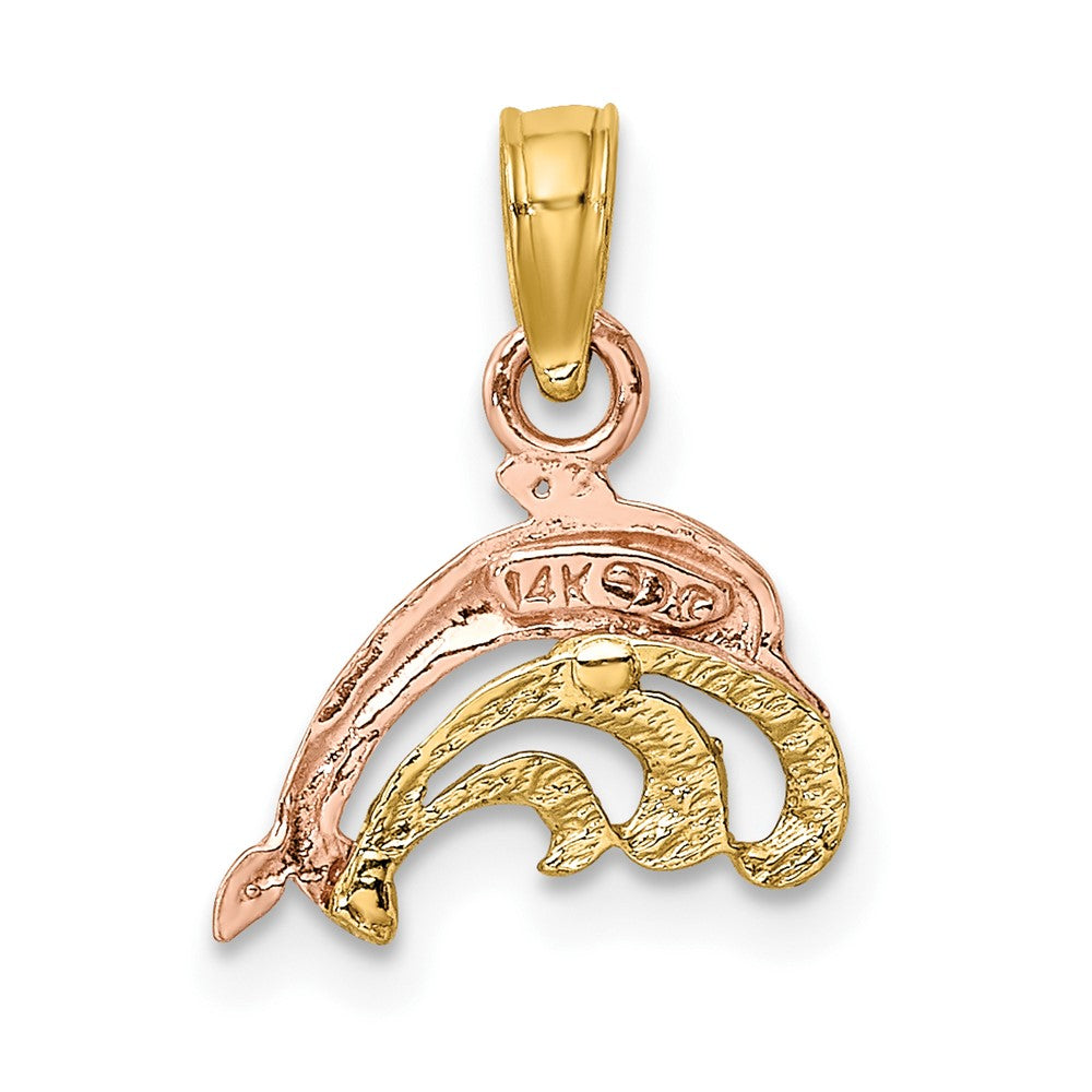 FJC Finejewelers 10 kt Two Tone Gold Two-Tone W/White Rhodium Dolphin and Wave Charm 7 x 11 mm