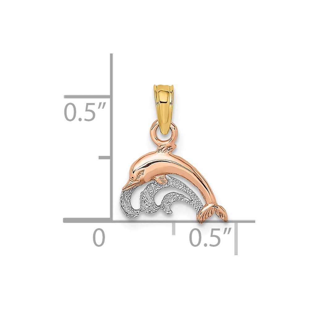 FJC Finejewelers 10 kt Two Tone Gold Two-Tone W/White Rhodium Dolphin and Wave Charm 7 x 11 mm