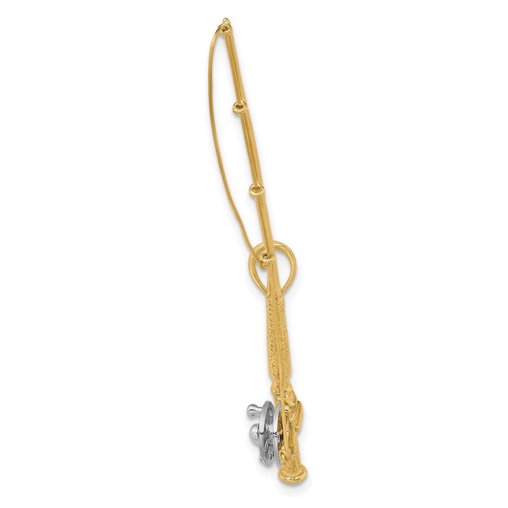 FJC Finejewelers 10 kt Yellow Gold with Rhodium 3-D Fly Rod Fishing Pole Charm 18 x 64 mm