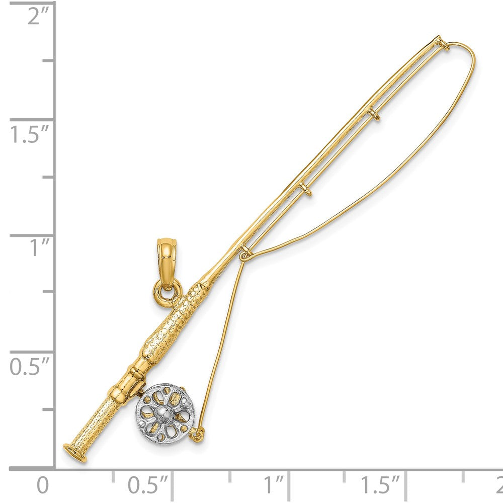 FJC Finejewelers 10 kt Yellow Gold with Rhodium 3-D Fly Rod Fishing Pole Charm 18 x 64 mm