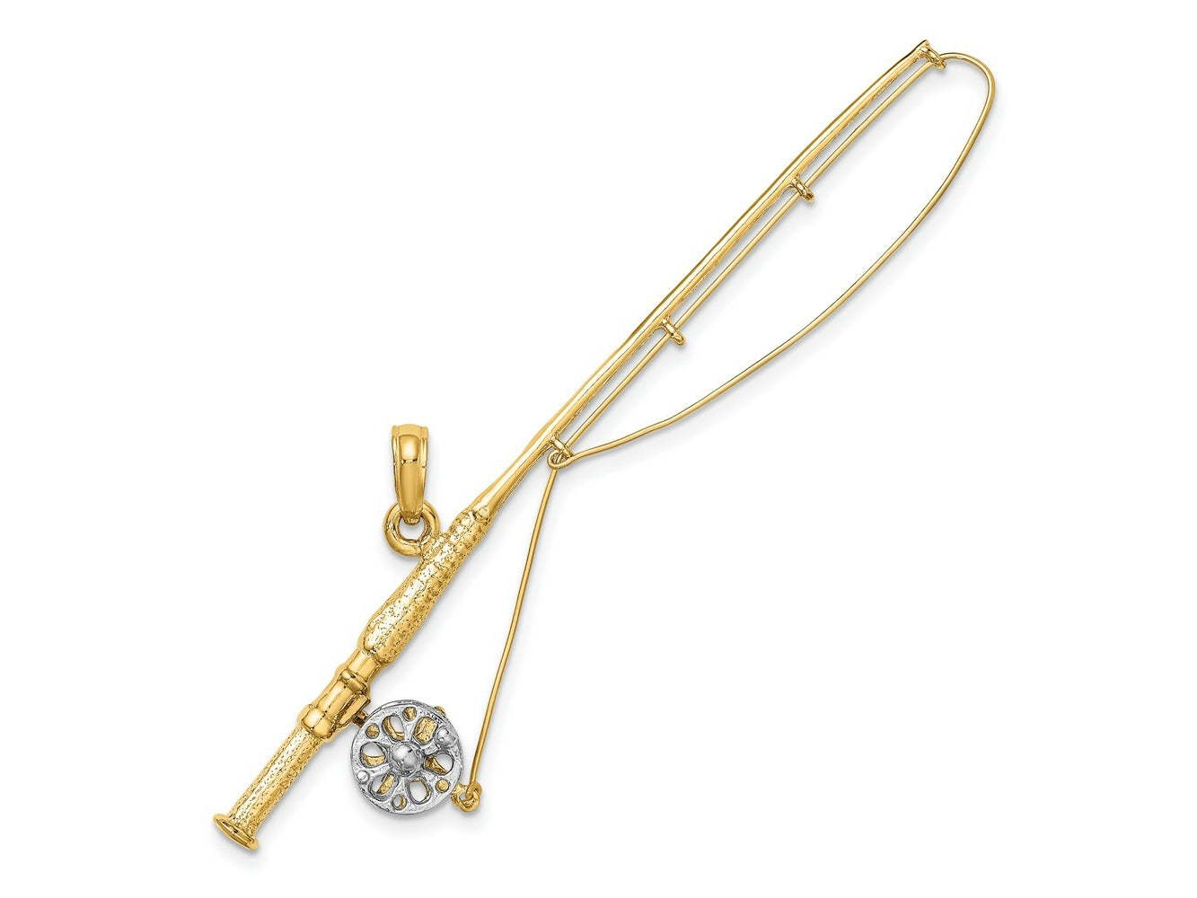 FJC Finejewelers 10 kt Yellow Gold with Rhodium 3-D Fly Rod Fishing Pole Charm 18 x 64 mm
