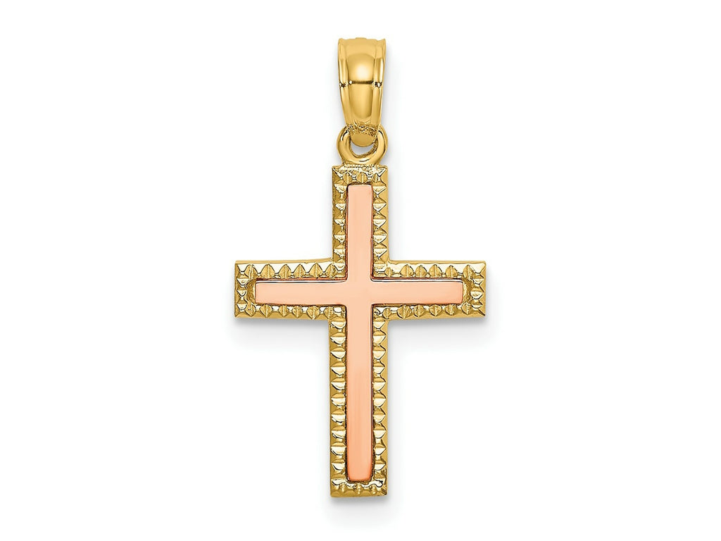 FJC Finejewelers 10 kt Two Tone Gold Two-tone Polished Cross Charm 15 x 13 mm