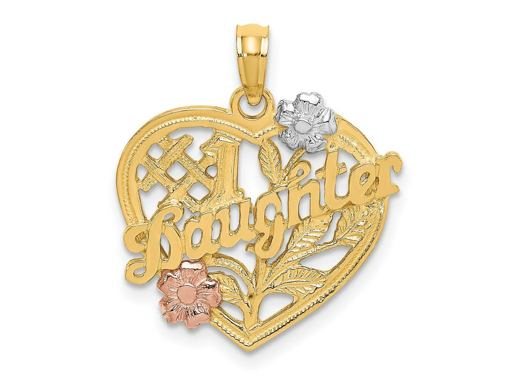 FJC Finejewelers 10 kt Two Tone Gold Two-tone with White Rhodium #1 DAUGHTER Heart Charm 25 x 20 mm