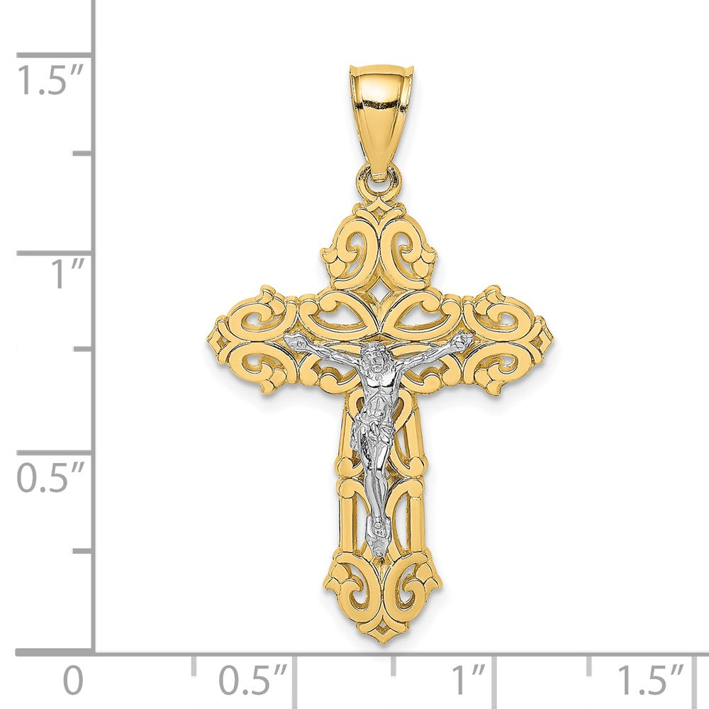 FJC Finejewelers 10 kt Two Tone Gold Two-tone Crucifix W/ Scrolled Tips Charm 38 x 21 mm