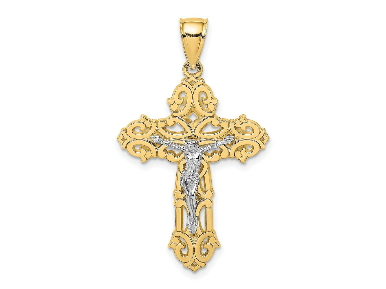 FJC Finejewelers 10 kt Two Tone Gold Two-tone Crucifix W/ Scrolled Tips Charm 38 x 21 mm