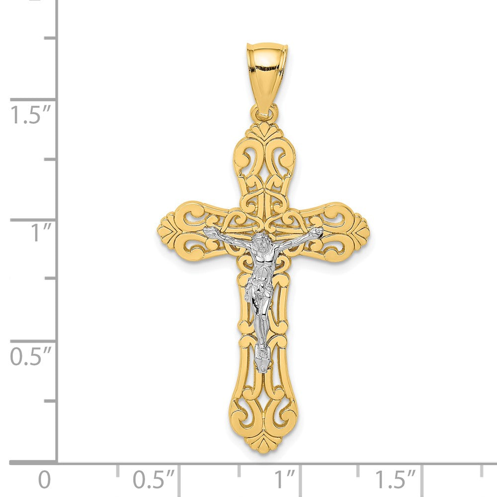 FJC Finejewelers 10 kt Yellow Gold W/ Rhodium Crucifix W/ Scrolled Tips Charm 43 x 23 mm