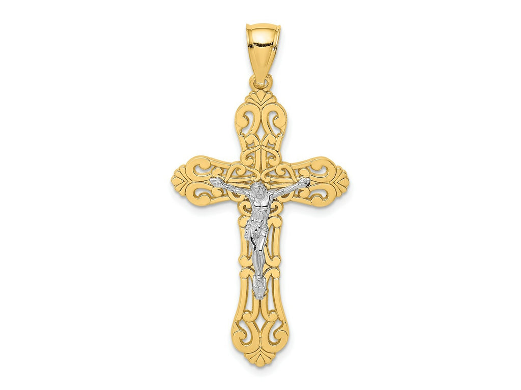 FJC Finejewelers 10 kt Yellow Gold W/ Rhodium Crucifix W/ Scrolled Tips Charm 43 x 23 mm
