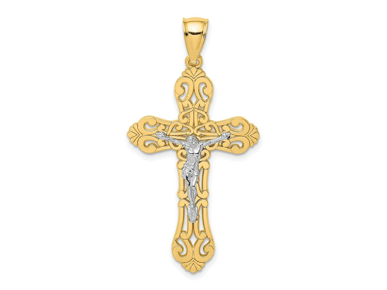 FJC Finejewelers 10 kt Yellow Gold W/ Rhodium Crucifix W/ Scrolled Tips Charm 43 x 23 mm