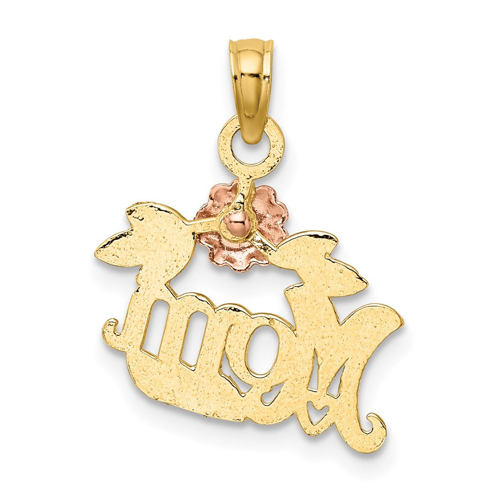 FJC Finejewelers 10 kt Two Tone Gold Two-Tone Textured Scroll with Flower MOM Charm 16 x 15 mm