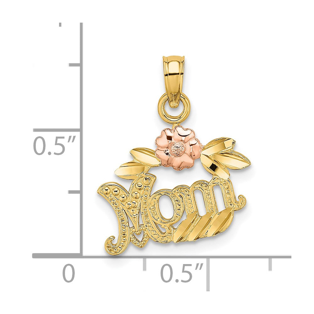 FJC Finejewelers 10 kt Two Tone Gold Two-Tone Textured Scroll with Flower MOM Charm 16 x 15 mm