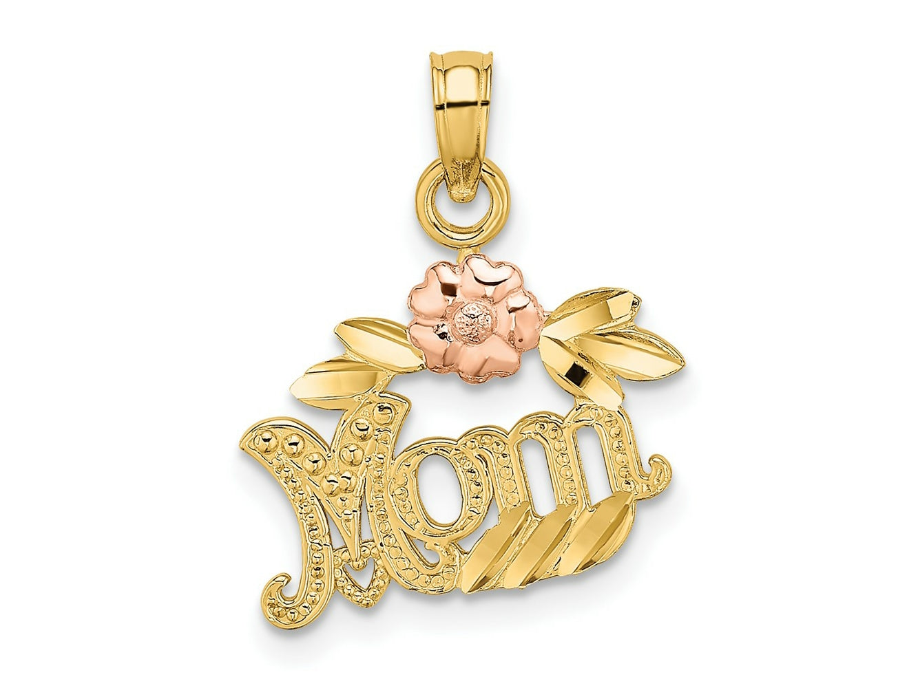 FJC Finejewelers 10 kt Two Tone Gold Two-Tone Textured Scroll with Flower MOM Charm 16 x 15 mm