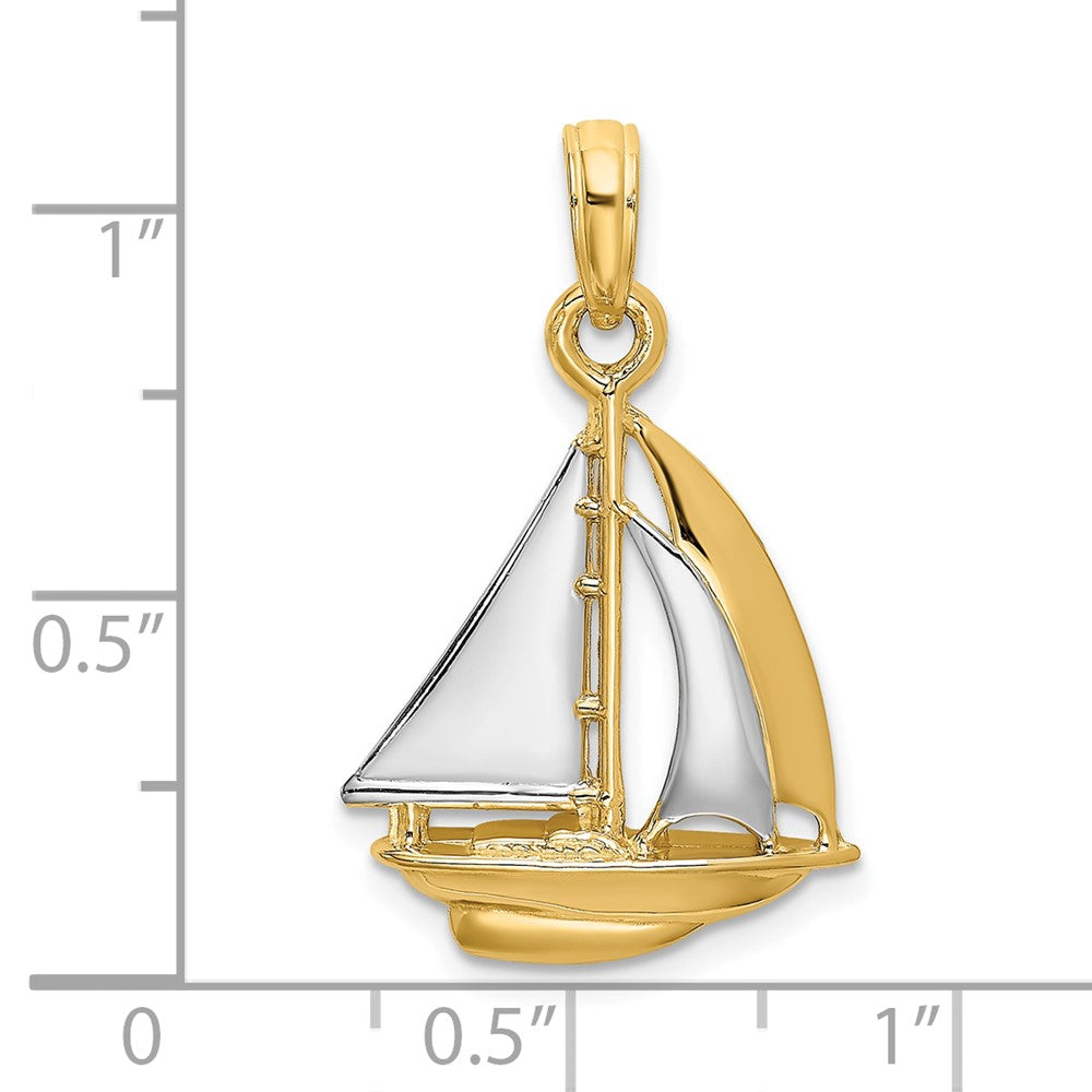 FJC Finejewelers 10 kt Yellow Gold with Rhodium 3-D Polished Sailboat Charm 23 x 15 mm