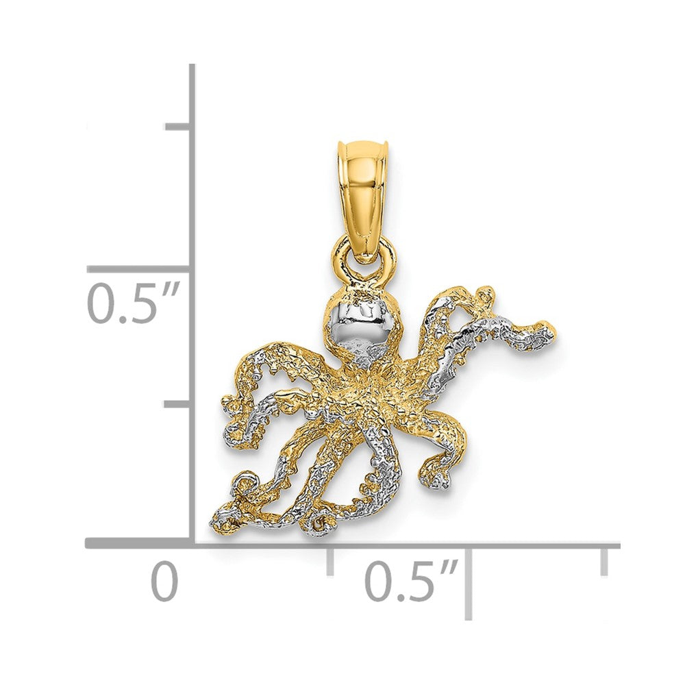 FJC Finejewelers 10 kt Yellow Gold W/ Rhodium 2-D and Textured Octopus Charm 11 x 13 mm
