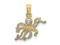 FJC Finejewelers 10 kt Yellow Gold W/ Rhodium 2-D and Textured Octopus Charm 11 x 13 mm