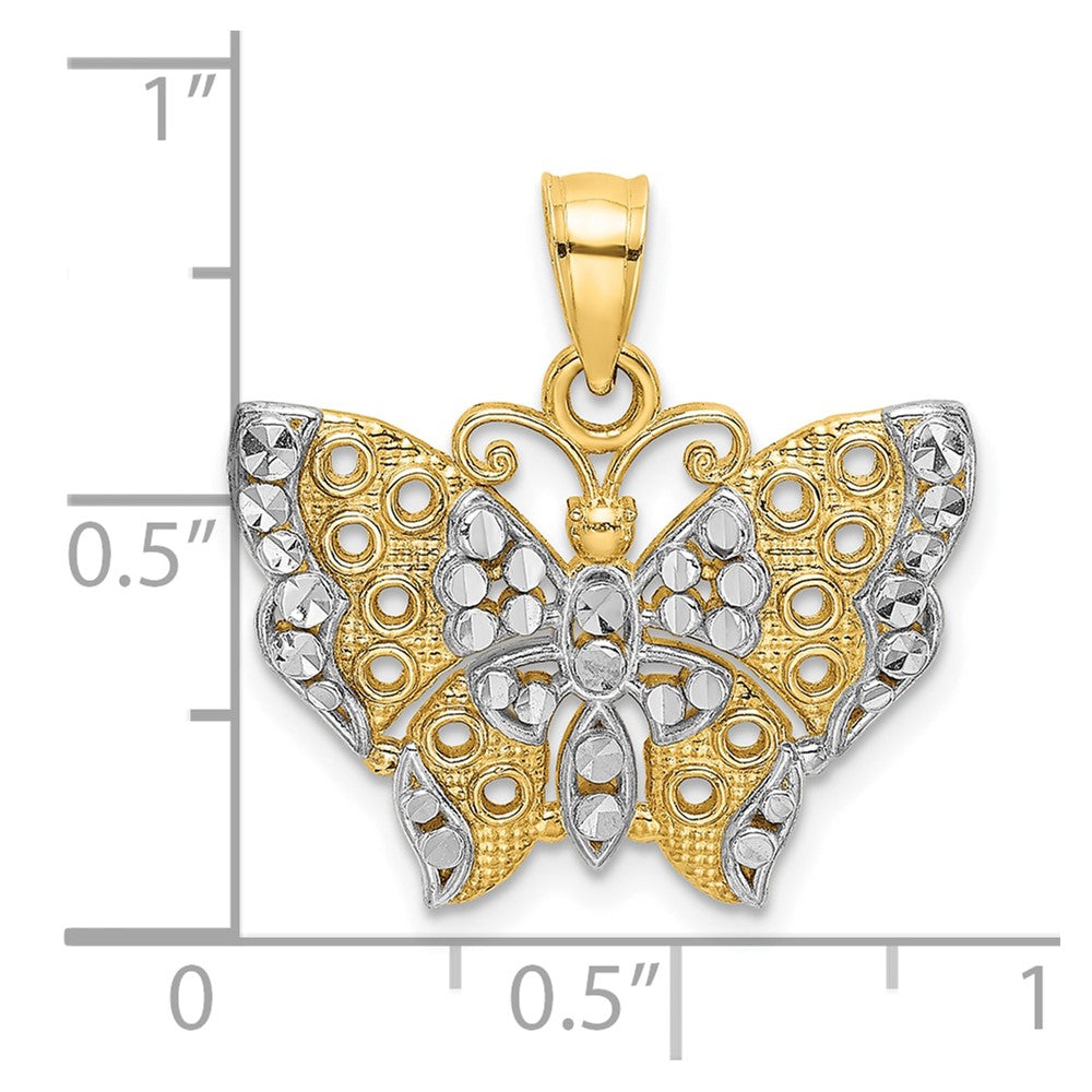 FJC Finejewelers 10 kt Yellow Gold Bright Cut with Rhodium Butterfly with White Edge and Cut-out Wings 20 x 19 mm