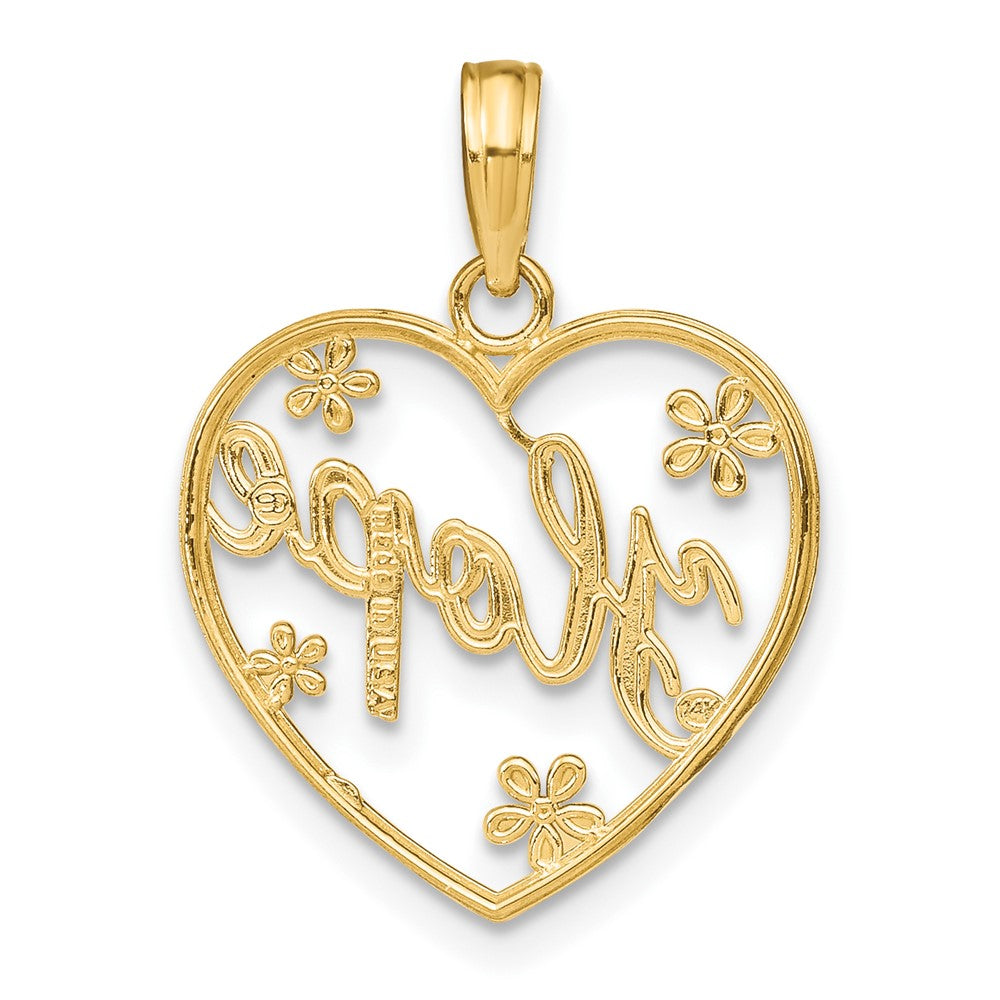FJC Finejewelers 10 kt Yellow Gold with Rhodium Hope In Heart with Flowers Charm 20 x 18 mm