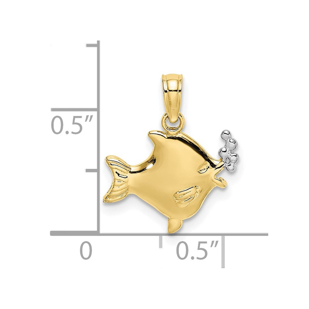 FJC Finejewelers 10 kt Yellow Gold with Rhodium 2-D Fish with Bubbles Charm 11 x 14 mm