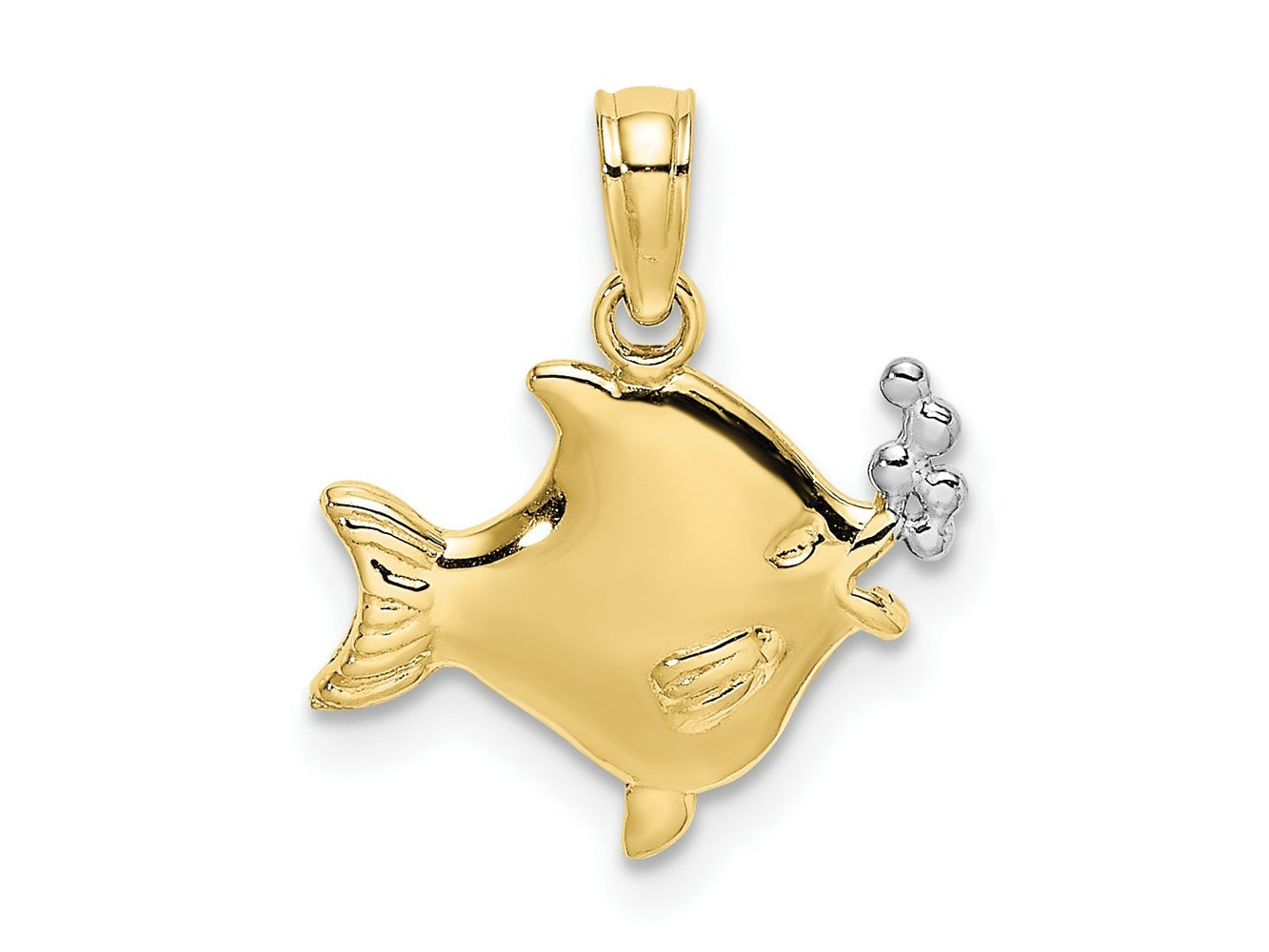 FJC Finejewelers 10 kt Yellow Gold with Rhodium 2-D Fish with Bubbles Charm 11 x 14 mm
