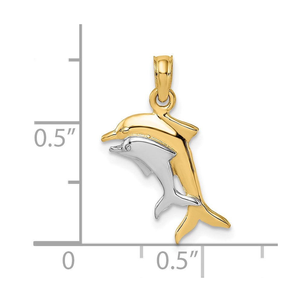 FJC Finejewelers 10 kt Yellow Gold with Rhodium 2-D Polished Dolphins Charm 9 x 17 mm