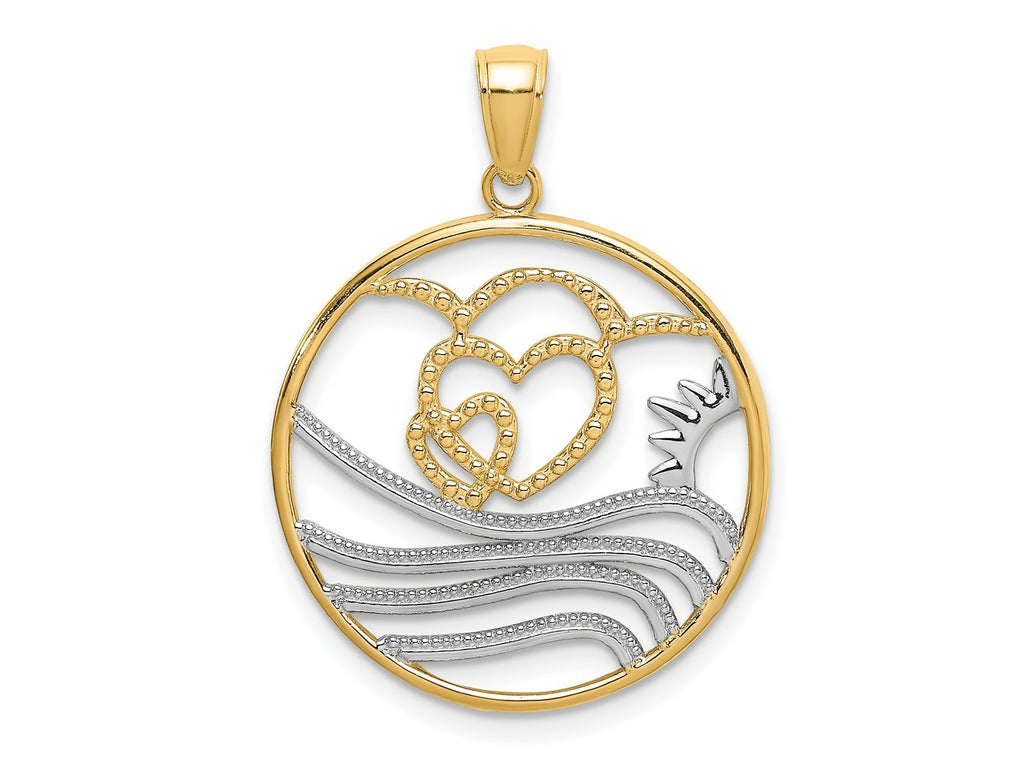 FJC Finejewelers 10 kt Yellow Gold with Rhodium Sun, Hearts ,Water Circle Charm 22 x 22 mm