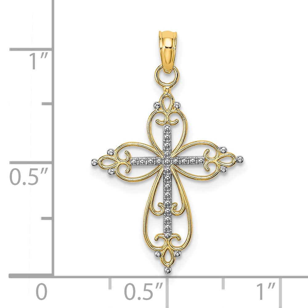 FJC Finejewelers 10 kt Yellow Gold W/ Rhodium Beaded Cross Charm 22 x 18 mm