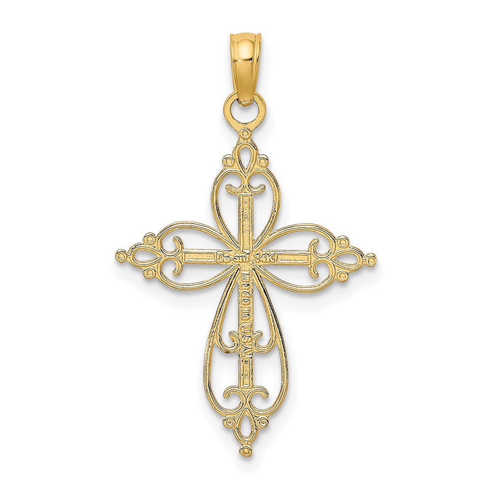FJC Finejewelers 10 kt Yellow Gold W/ Rhodium Beaded Cross Charm 22 x 18 mm