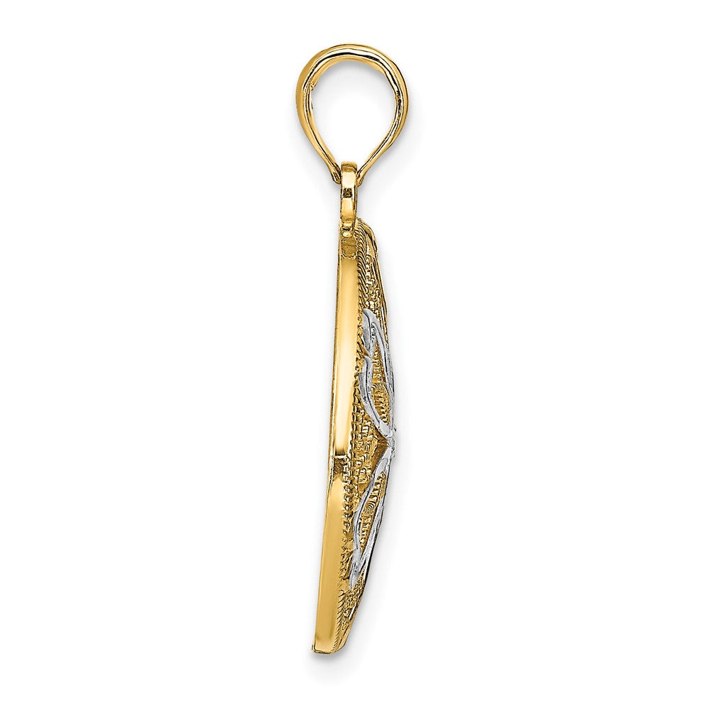 FJC Finejewelers 10 kt Yellow Gold with Rhodium Cut-Out Filigree Flower and Heart Charm 24 x 21 mm