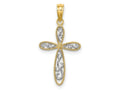 FJC Finejewelers 10 kt Yellow Gold with Rhodium Filigree and Milgrain Cross Charm 19 x 12 mm