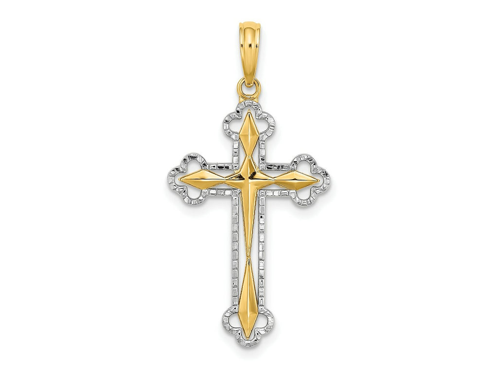 FJC Finejewelers 10 kt Yellow Gold W/ Rhodium Bright Cut Reversible Cross Charm 30 x 17 mm