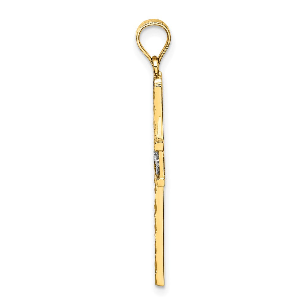 FJC Finejewelers 10 kt Yellow Gold W/ Rhodium and Bright Cut Flower Design Cross Charm 25 x 18 mm