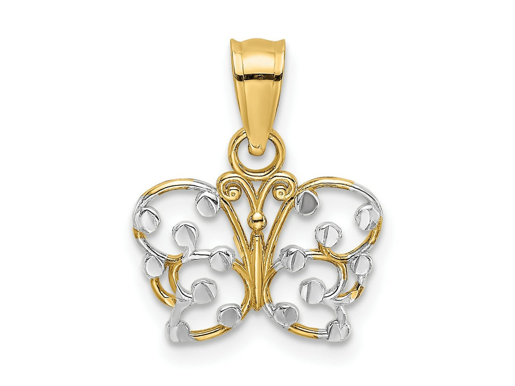 FJC Finejewelers 10 kt Yellow Gold with Rhodium Bright Cut Butterfly Charm 12 x 12 mm