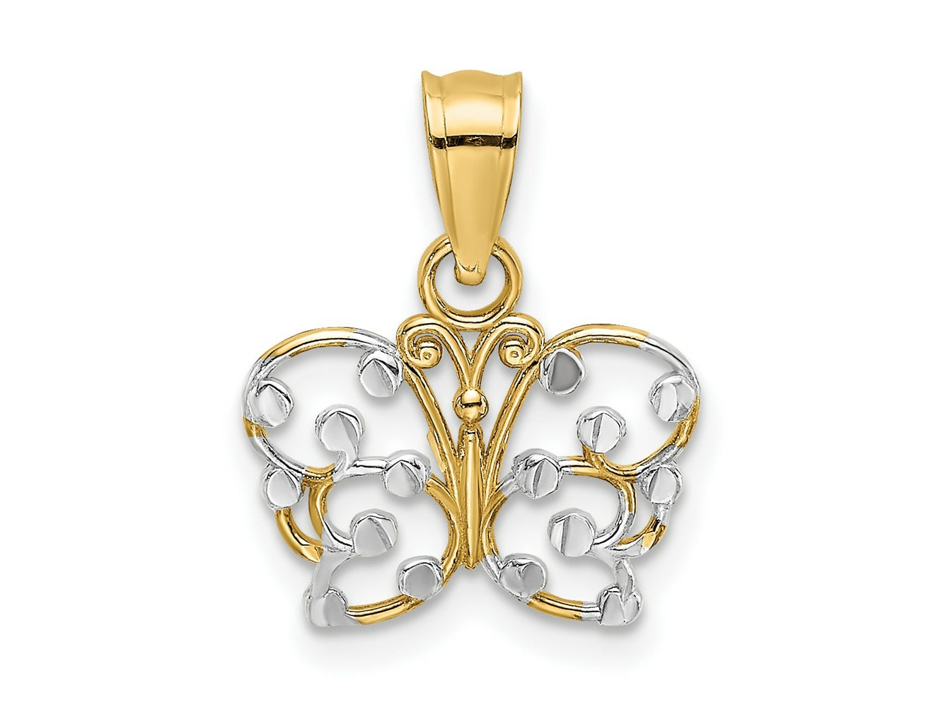 FJC Finejewelers 10 kt Yellow Gold with Rhodium Bright Cut Butterfly Charm 12 x 12 mm