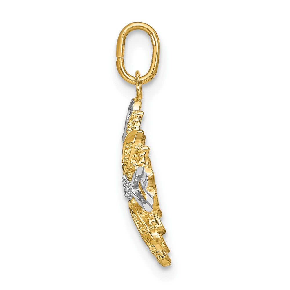 FJC Finejewelers 10 kt Yellow Gold with Rhodium Center Flower and Heart Charm 23 x 16 mm