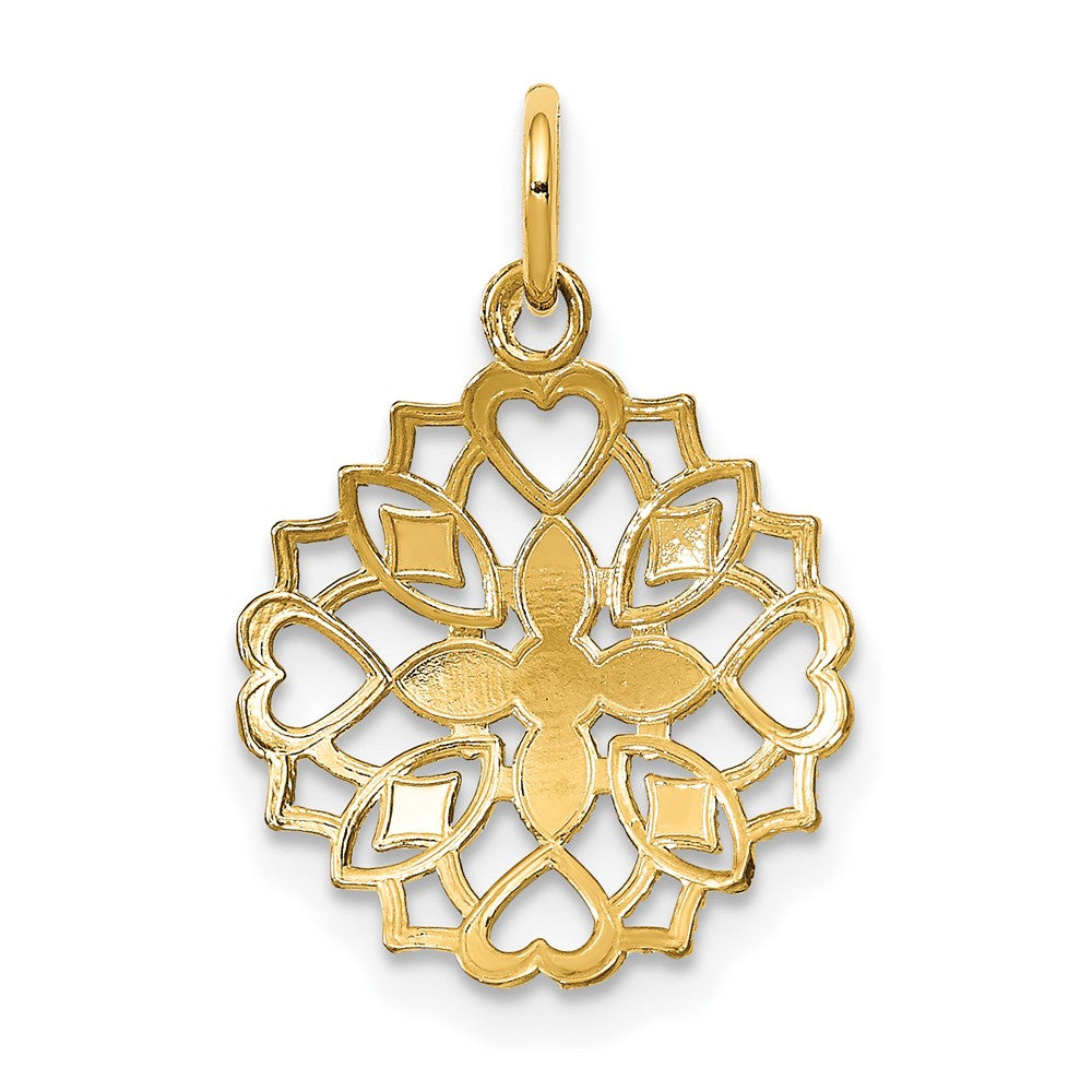 FJC Finejewelers 10 kt Yellow Gold with Rhodium Center Flower and Heart Charm 23 x 16 mm