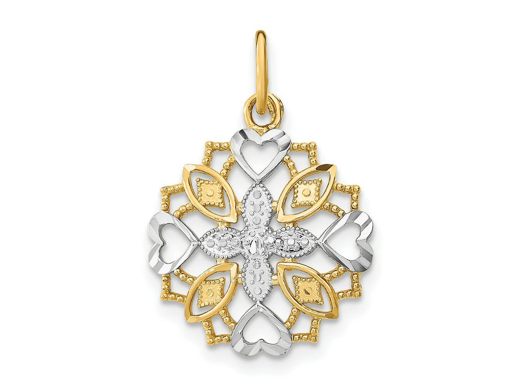 FJC Finejewelers 10 kt Yellow Gold with Rhodium Center Flower and Heart Charm 23 x 16 mm