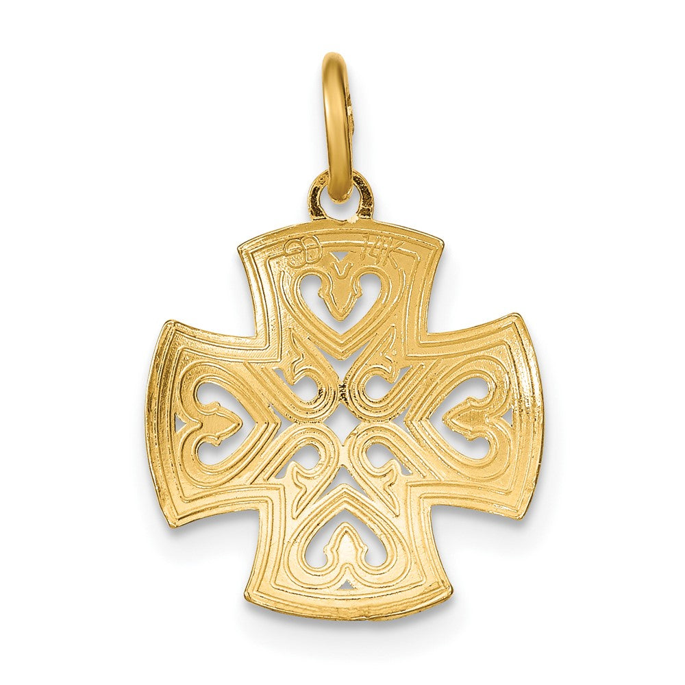FJC Finejewelers 10 kt Yellow Gold with Rhodium Hearts and Bright Cut Maltese Cross Charm 17 x 14 mm