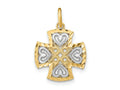 FJC Finejewelers 10 kt Yellow Gold with Rhodium Hearts and Bright Cut Maltese Cross Charm 17 x 14 mm