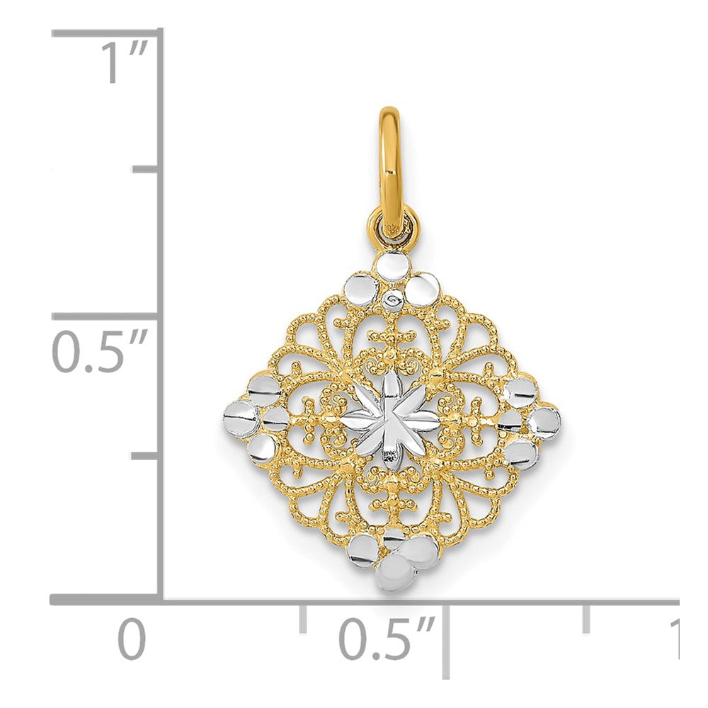 FJC Finejewelers 10 kt Yellow Gold with Rhodium and Bright Cut Filigree Medallion Charm 14 mm
