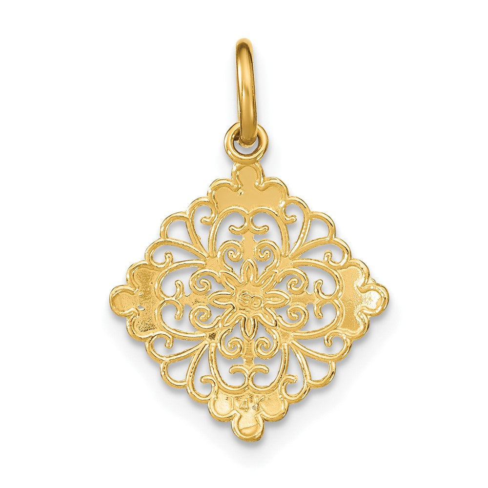 FJC Finejewelers 10 kt Yellow Gold with Rhodium and Bright Cut Filigree Medallion Charm 14 mm