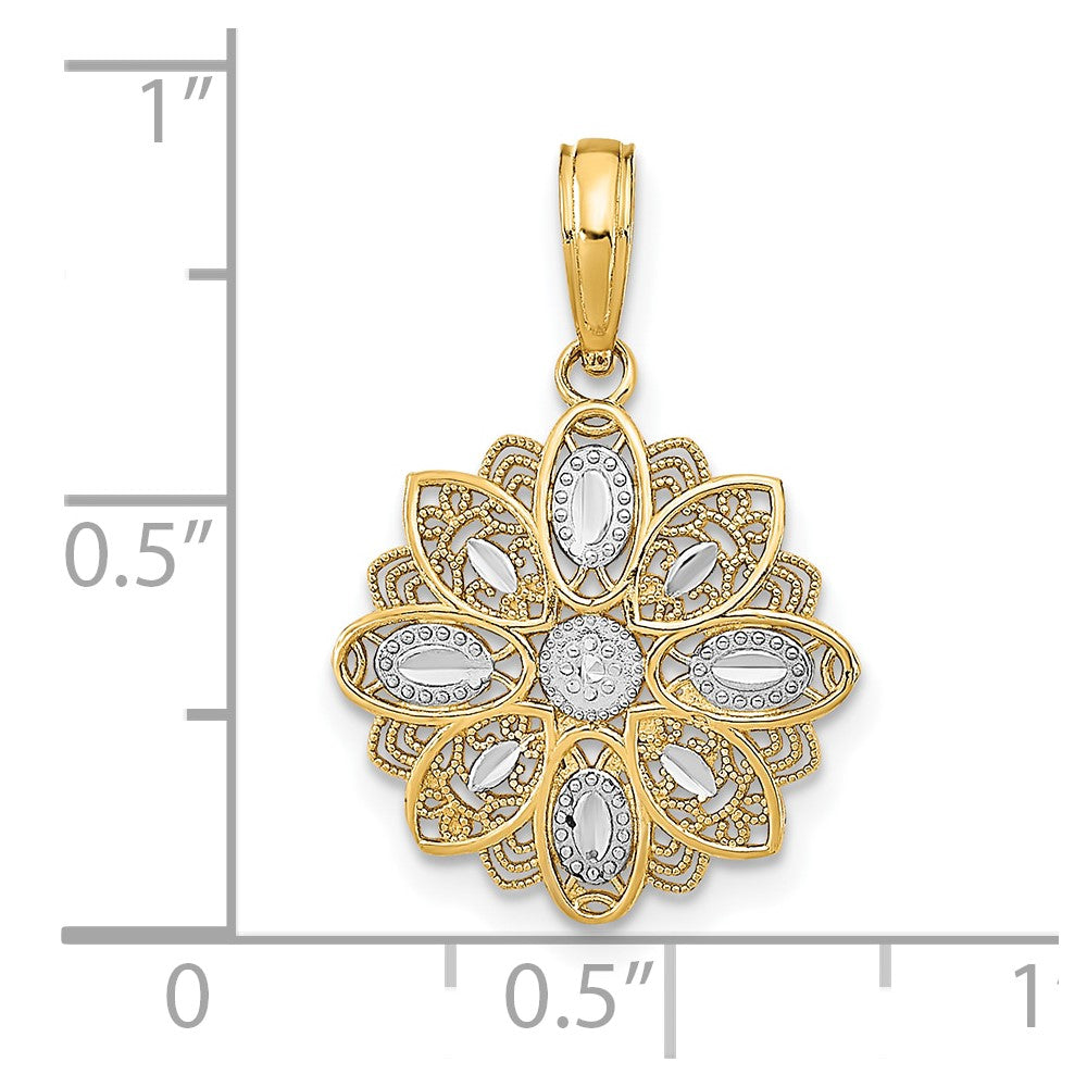 FJC Finejewelers 10 kt Yellow Gold with Rhodium and Bright Cut Filigree Flower Charm 16 x 15 mm