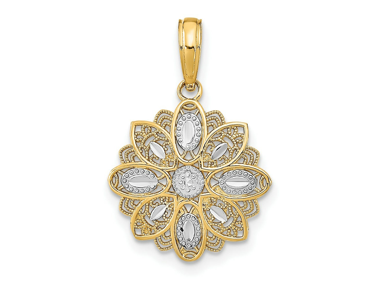 FJC Finejewelers 10 kt Yellow Gold with Rhodium and Bright Cut Filigree Flower Charm 16 x 15 mm