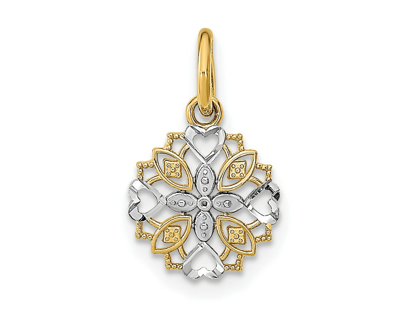 FJC Finejewelers 10 kt Yellow Gold with Rhodium Cut-Out Heart Edge Flower Charm 16 x 10 mm