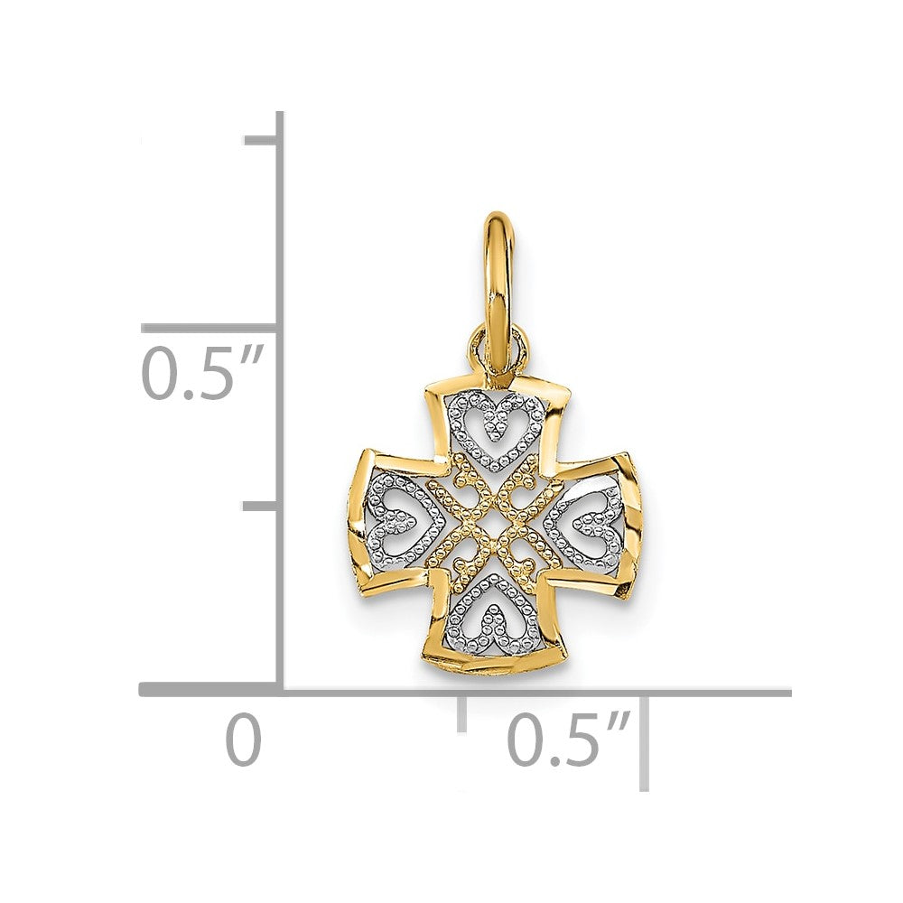 FJC Finejewelers 10 kt Yellow Gold with Rhodium and Bright Cut Hearts In Cross Charm 11 x 10 mm
