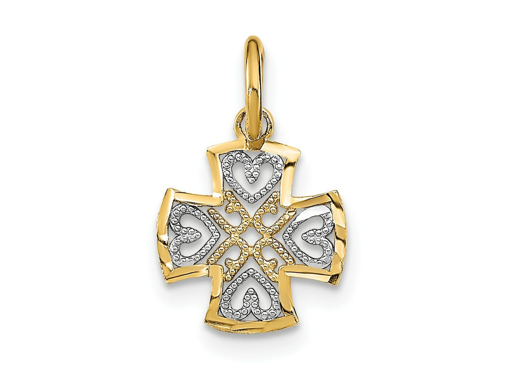 FJC Finejewelers 10 kt Yellow Gold with Rhodium and Bright Cut Hearts In Cross Charm 11 x 10 mm
