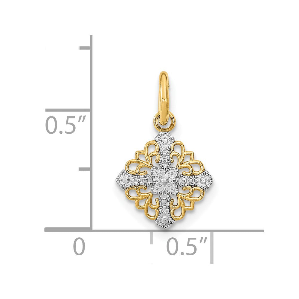 FJC Finejewelers 10 kt Yellow Gold with Rhodium Mini Cross Medallion Charm 16 x 10 mm